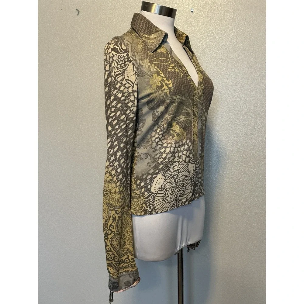 VTG Roberto Cavalli Class Ruched Sleeve Top Womens 46/10  Italy Y2K Maximalist - Picture 5 of 12